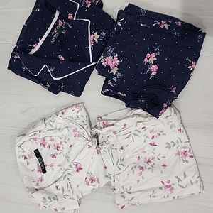 Ralph Lauren Womens PJs Pajamas 2 Piece Floral White Navy 2 Pack Small